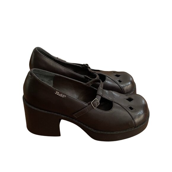 Mudd Women 9M Vintage Y2K 90s Preppy Goth Dark Academia Chunky Mary Jane Heels - Picture 1 of 13